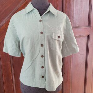 APPLESEED'S Women's Linen Short Sleeve Green Button Front Career  SZ 16p